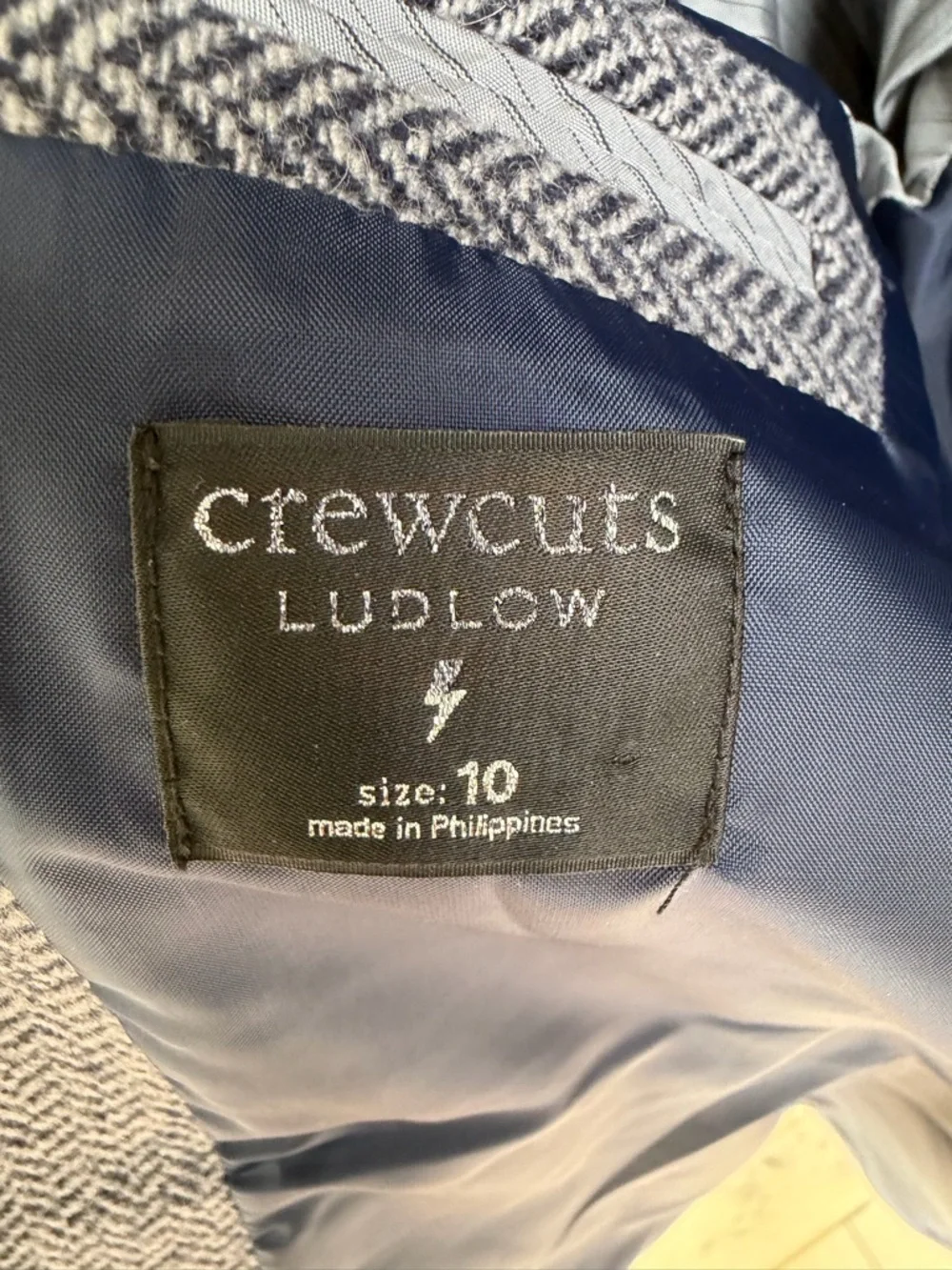 J. Crew | Crewcuts Ludlow Boys' Navy Grey Herringbone Blazer | 10